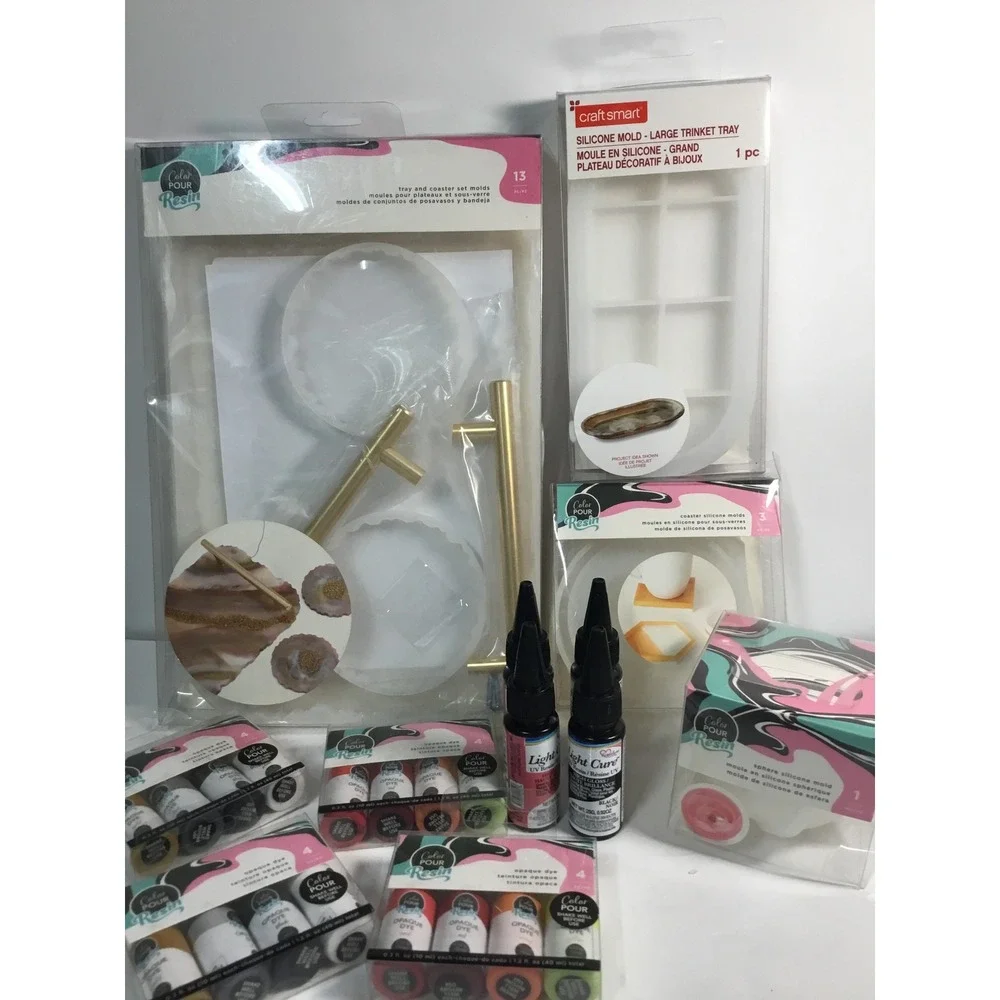 Color Pour Resin Mold Kit‎ Bundle Tray Coaster Sphere Craft Smart Large Trinket